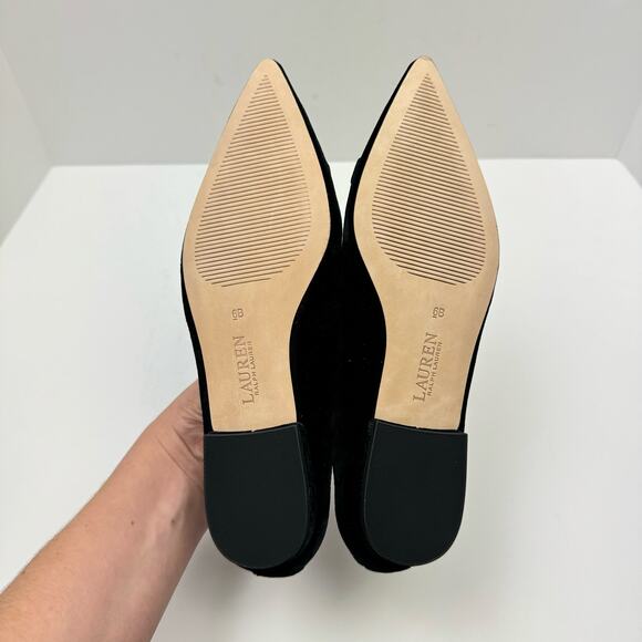 NEW Lauren Ralph Lauren | Lilah Black Velvet Crystal Logo Pointed Toe Flats - Picture 11 of 11